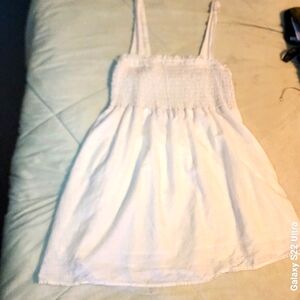 Vtg Wht PL Lined Smock Top Sundress Prairie Coastal Cowgirl Beach Festival Boho